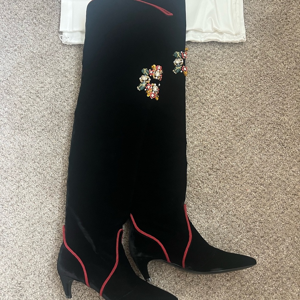Roger Vivier Black Velvet Knee-High Boots